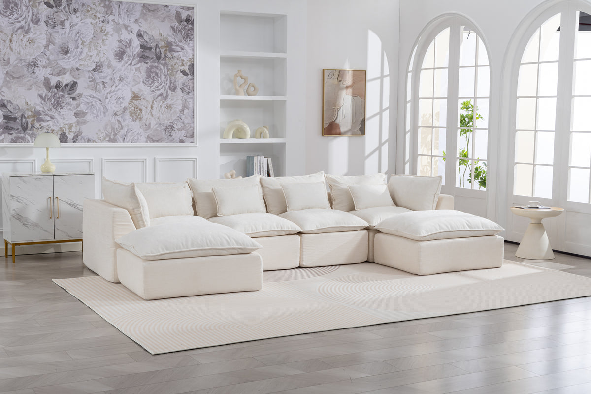 129.8' Width Cloud Couch Oversized Modular Sectional Sofa True Relax Comfy Couches Wide&Deep Seat Sofas for Living Room Furniture Sets, 4Seat with 2Ottoman