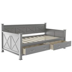 Twin Size Daybed with 2 Large Drawers, X-shaped Frame, Modern and Rustic Casual Style - Grey