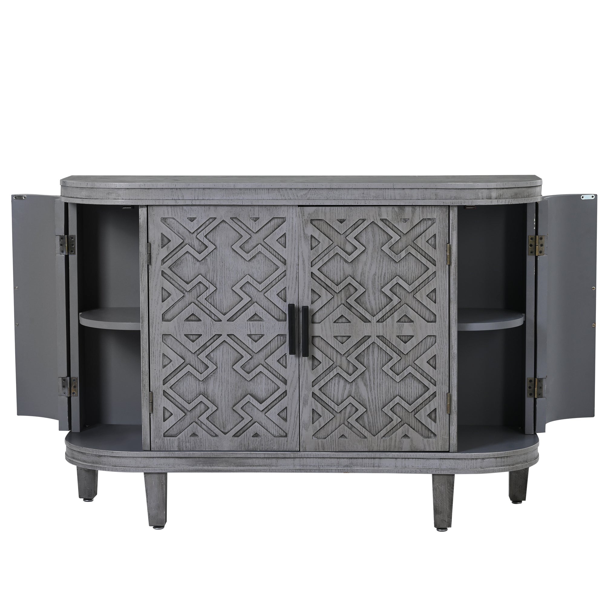 Accent Storage Cabinet Sideboard Wooden with Antique Pattern Doors - Grey