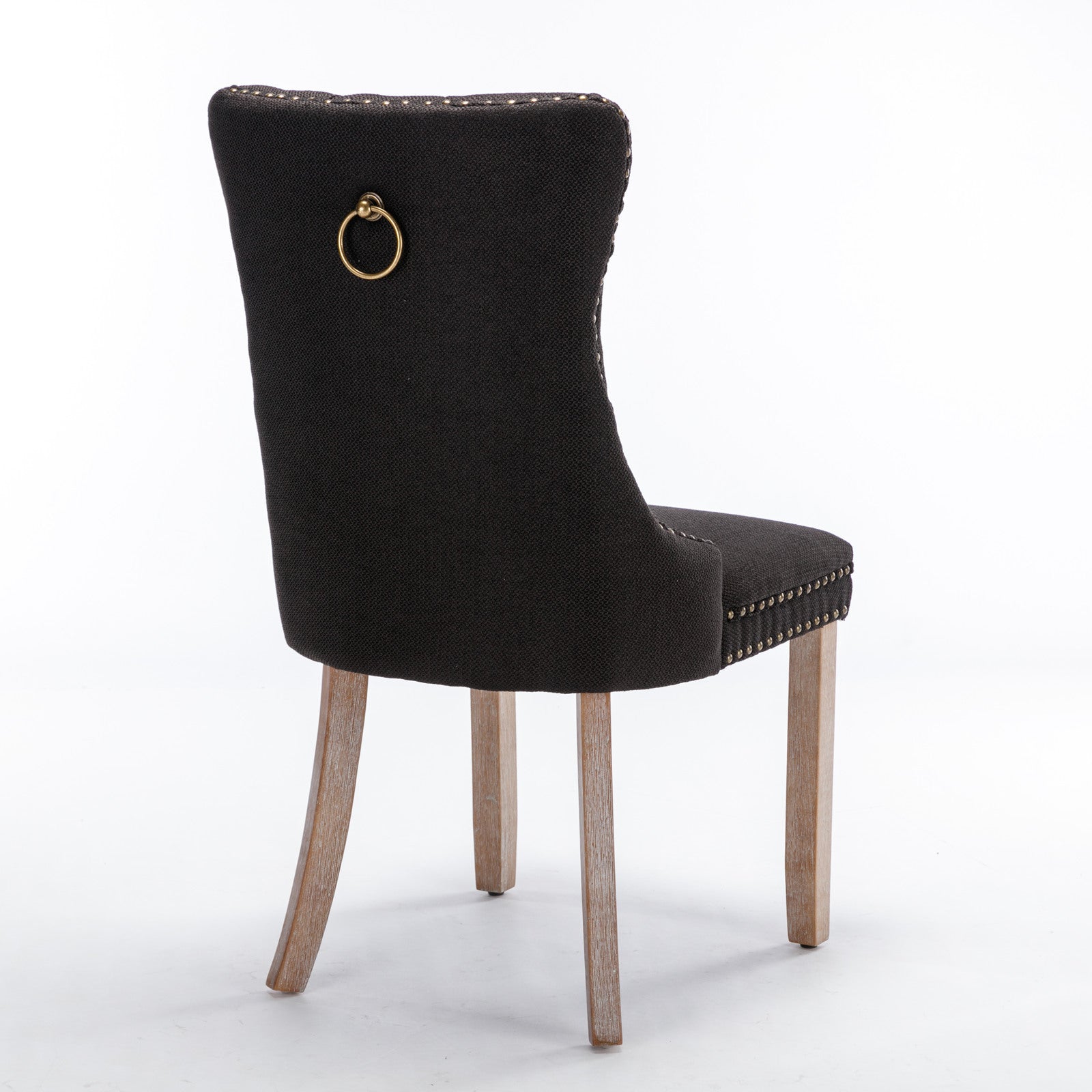 Set of 2 - High-end Tufted Solid Wood Contemporary Flax Upholstered Linen Dining Chair with Wood Legs Nailhead Trim - Black Linen