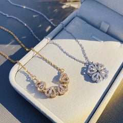 Retro Magnetic Folding Heart Shaped Four Leaf Clover Pendant Necklace Women