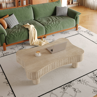 Lift Top Coffee Table for Living Room 42' - Fluted Panel Hidden Storage, Silent Hydraulic Lift, Curved Safety Corners, 5 Min Assembly (27'W x 13-18.9'H,Antique Natural)