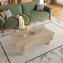 Lift Top Coffee Table for Living Room 42' - Fluted Panel Hidden Storage, Silent Hydraulic Lift, Curved Safety Corners, 5 Min Assembly (27'W x 13-18.9'H,Antique Natural)