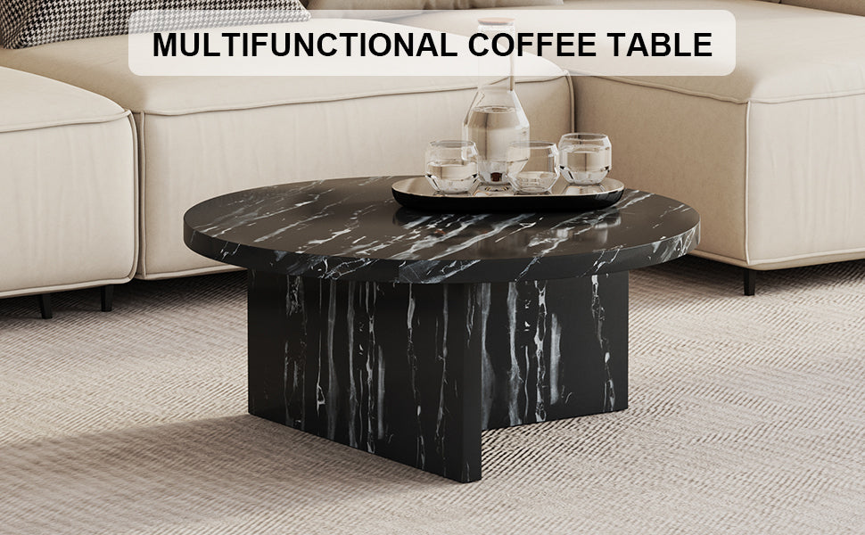Modern Circular Coffee Table with Texture - Black