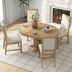 5-Piece Dining Set Extendable Round Table and 4 Chairs Farmhouse Dining Set - Natural Wood Wash