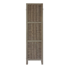 Paulownia Wood 4 Panel Divider Screen, Woven Willow Design - Light Brown