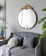 Large Round Wall Mirror with Gold Metal Frame - Gold