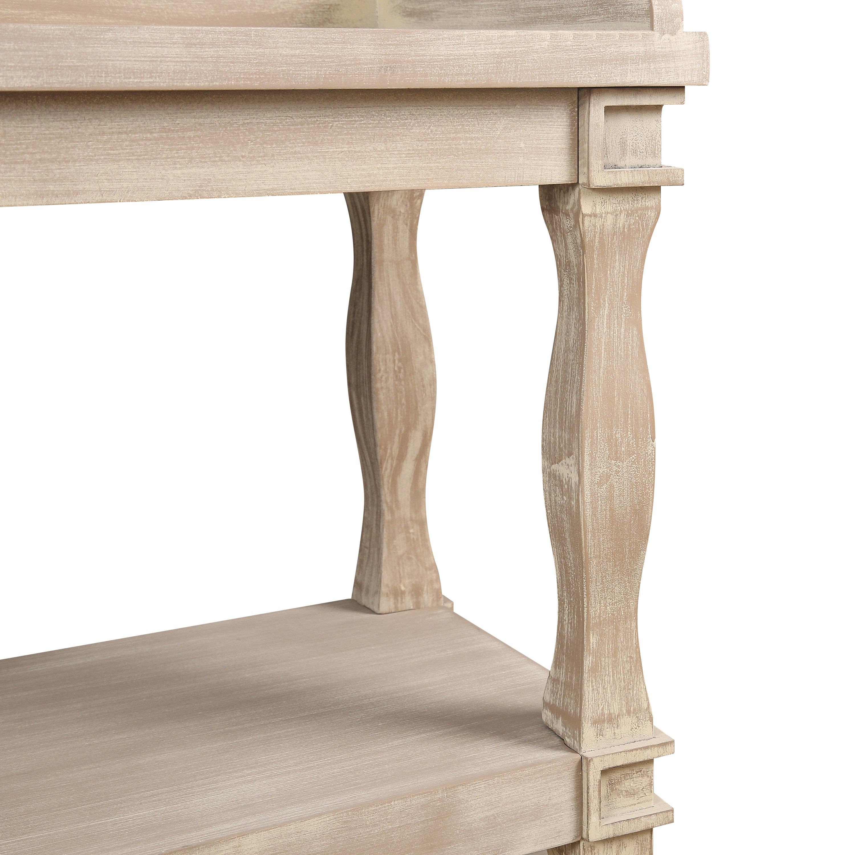 Console Table with 3-Tier Open Storage Spaces And Roman Column Effect Support Legs - Antique Wood+White