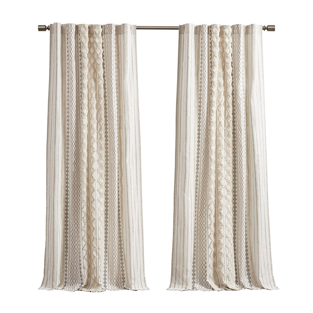 84"H Cotton Printed Curtain Panel with Chenille Stripe and Lining (1 panel)
