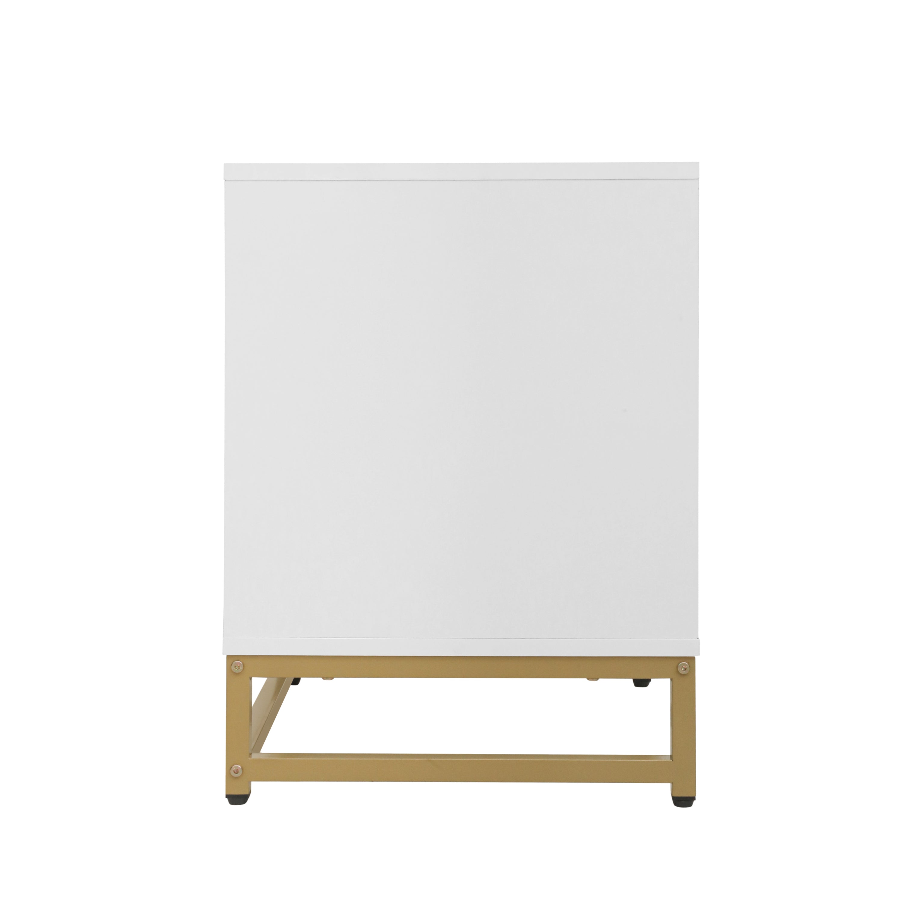 Set of 2 - Small Bedside Table with 2 Drawers, White Mirrored Nightstand with Gold Legs