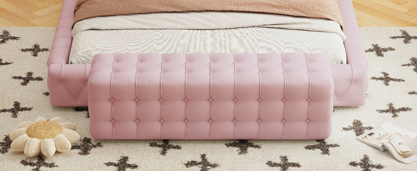 Velvet Upholstered Ottoman, Rectangular Footstool, No Assembly Required, Elegant and Luxurious Pink