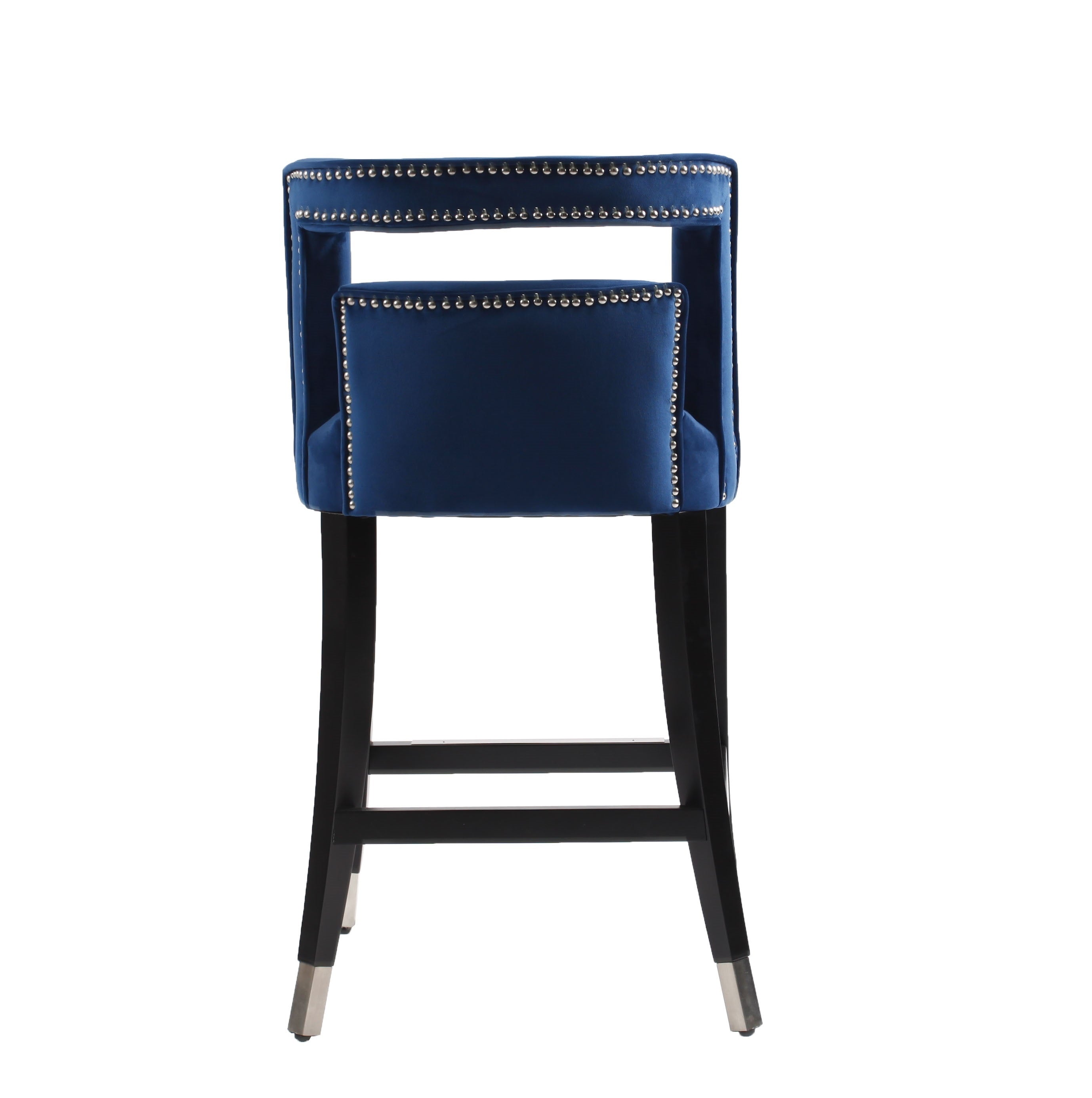 Suede Velvet Barstool with nailheads 26 inch Seater height (Set of 2) - Navy Blue