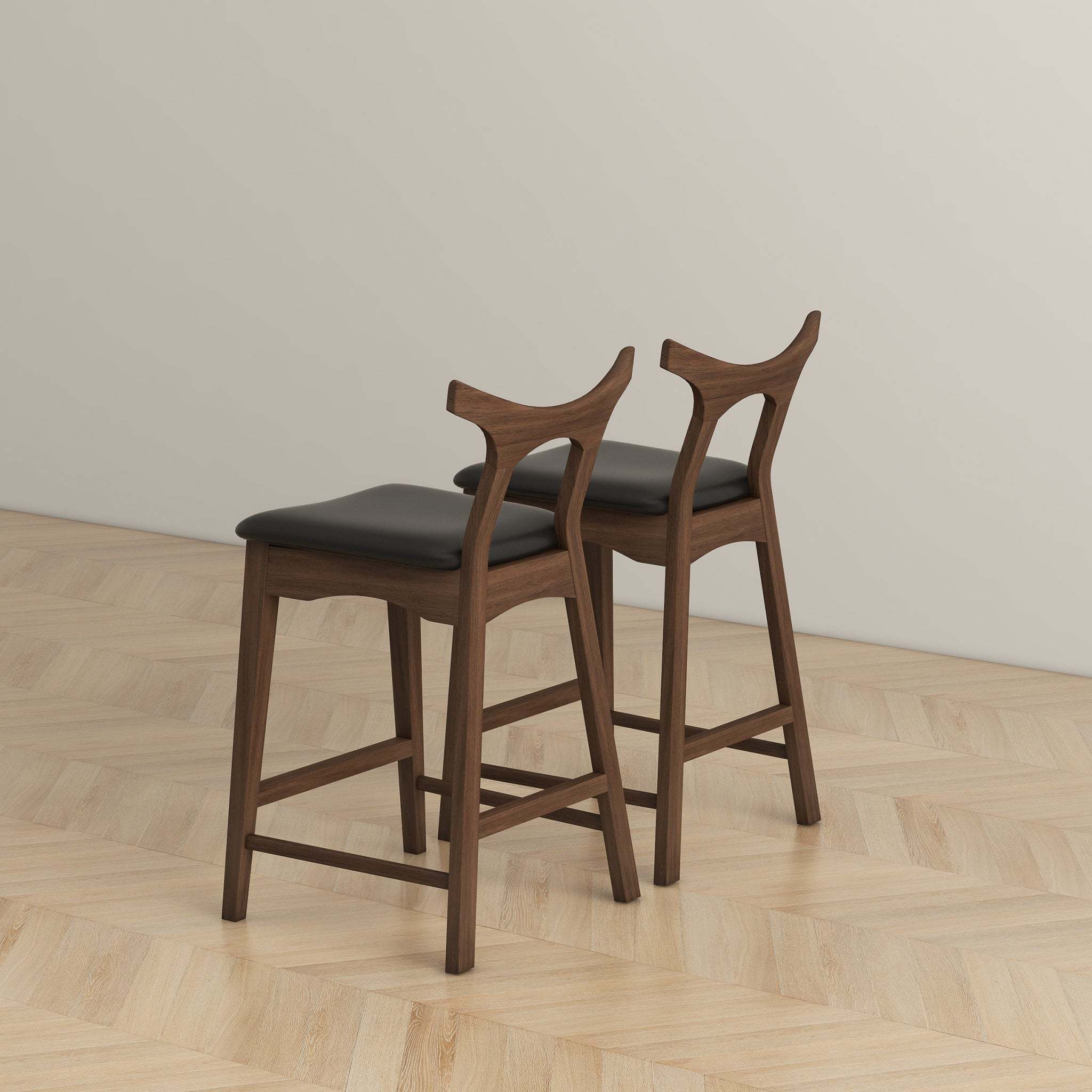 Set of 2 - Hester Solid Wood Upholstered Square Bar Chair - Black/Wood