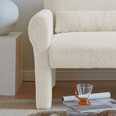 2 Piece Set Sofa Couch, Modern Teddy Fabric Loveseat & Accent chair for Living Room - Antique White