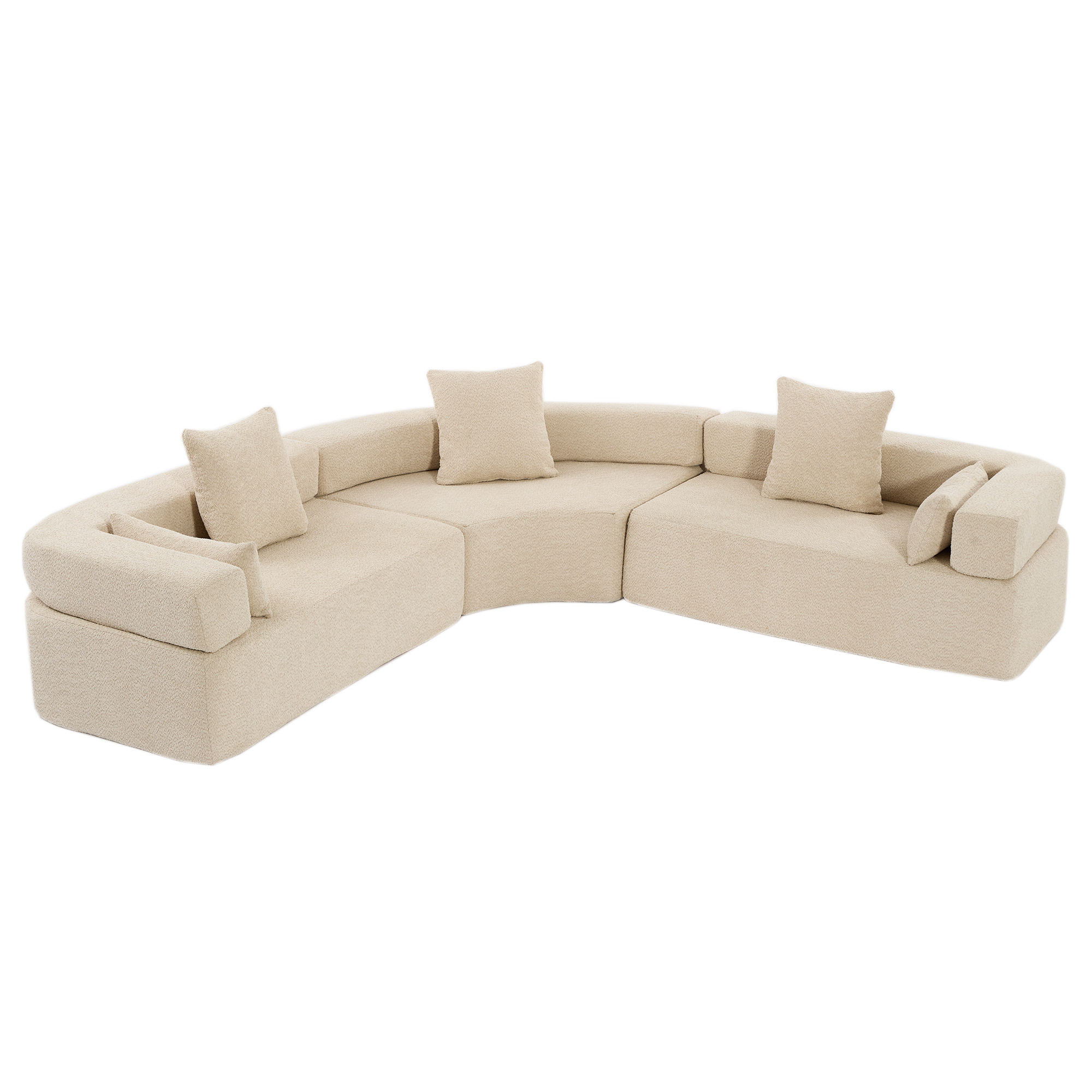 Upholstered 4 Seater Couch for Living Room, Modern Modular 3 Piece Free Combination, Semicircular Modular Sofa - Boucle, Khaki