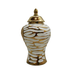 17.50"H Charming White and Gold Ginger Jar with Removable Lid