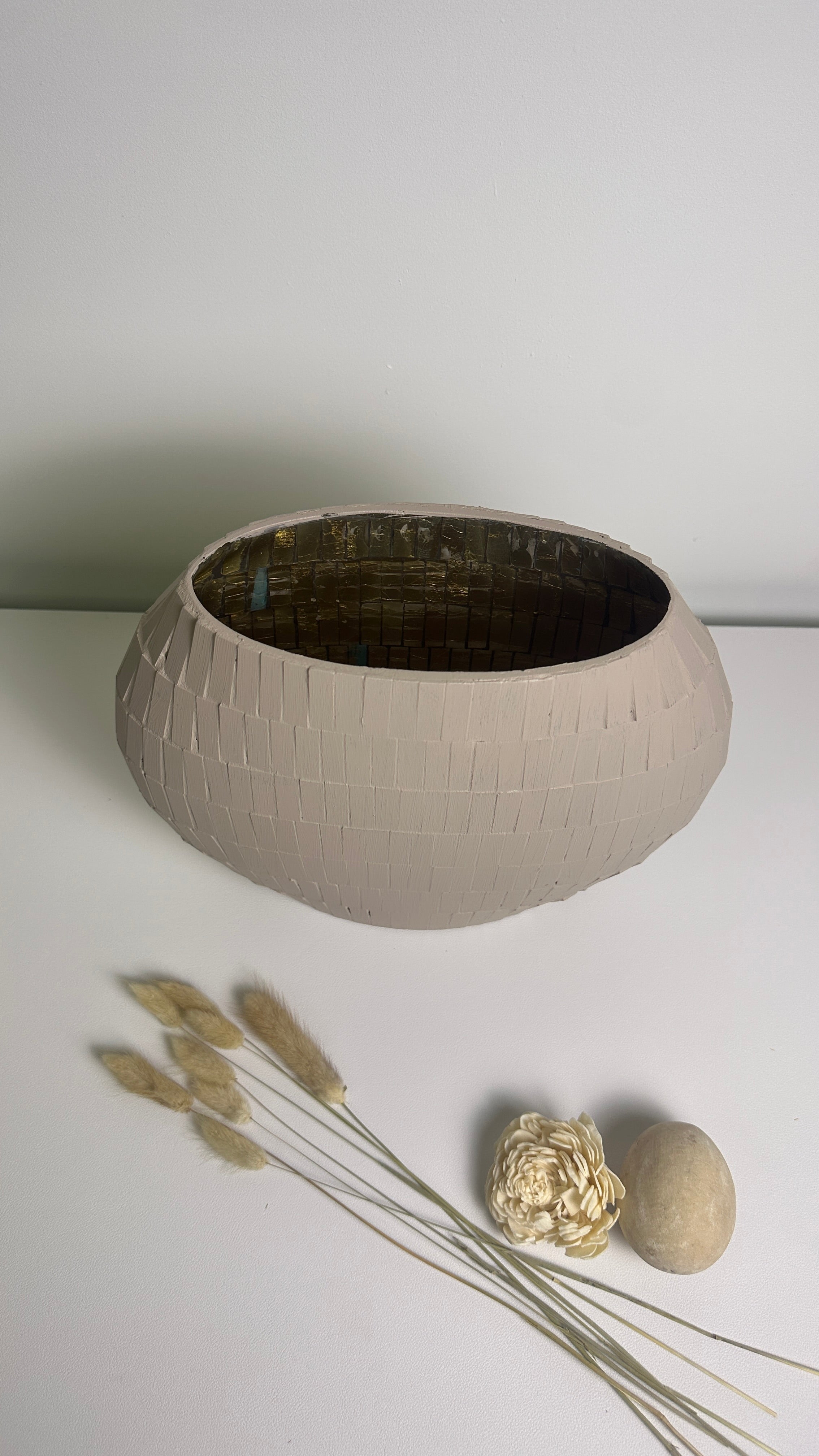 Mosaic Glass Vase 9", Tan Matte