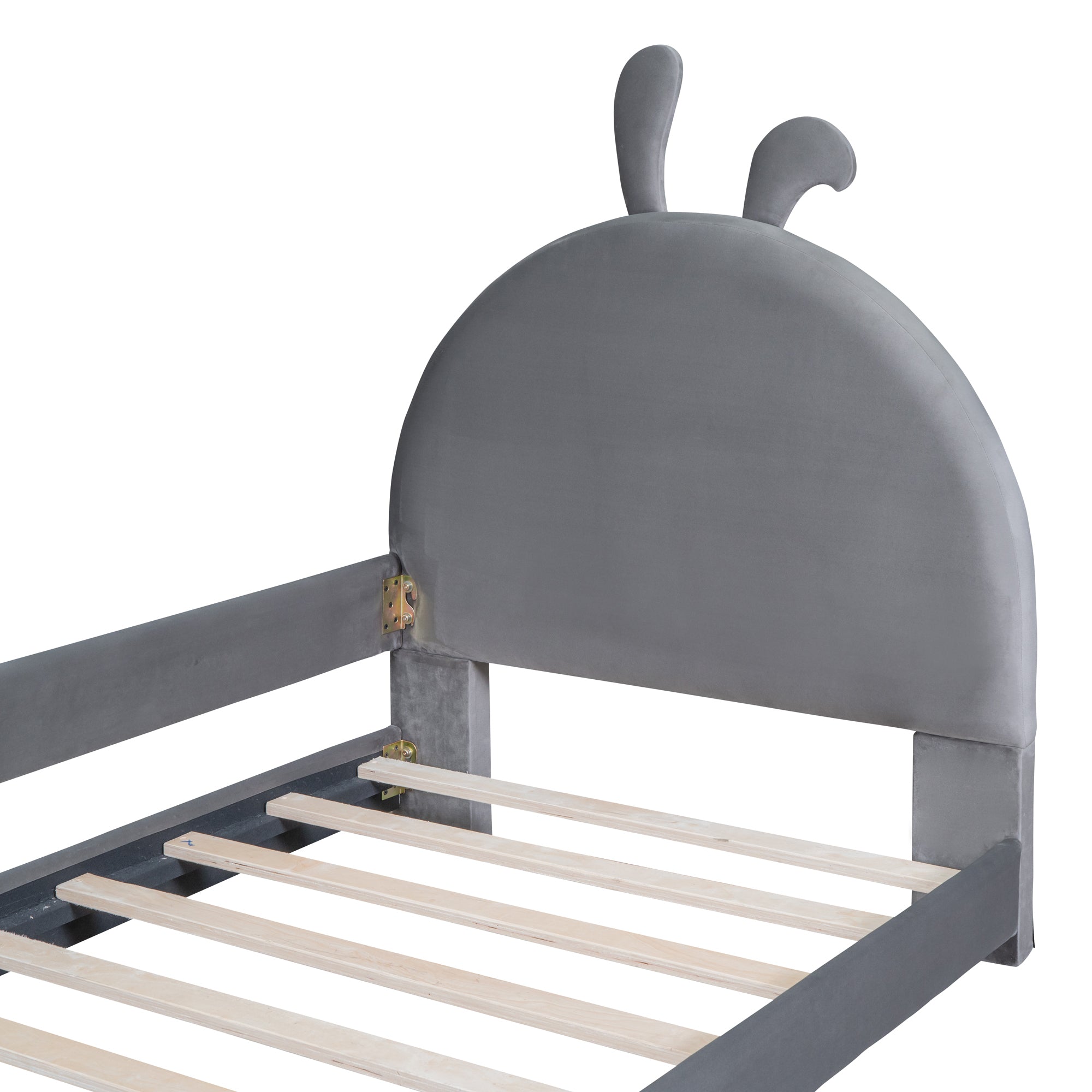 Twin Size Upholstered Daybed with Rabbit Ear Shaped Headboard - Gray