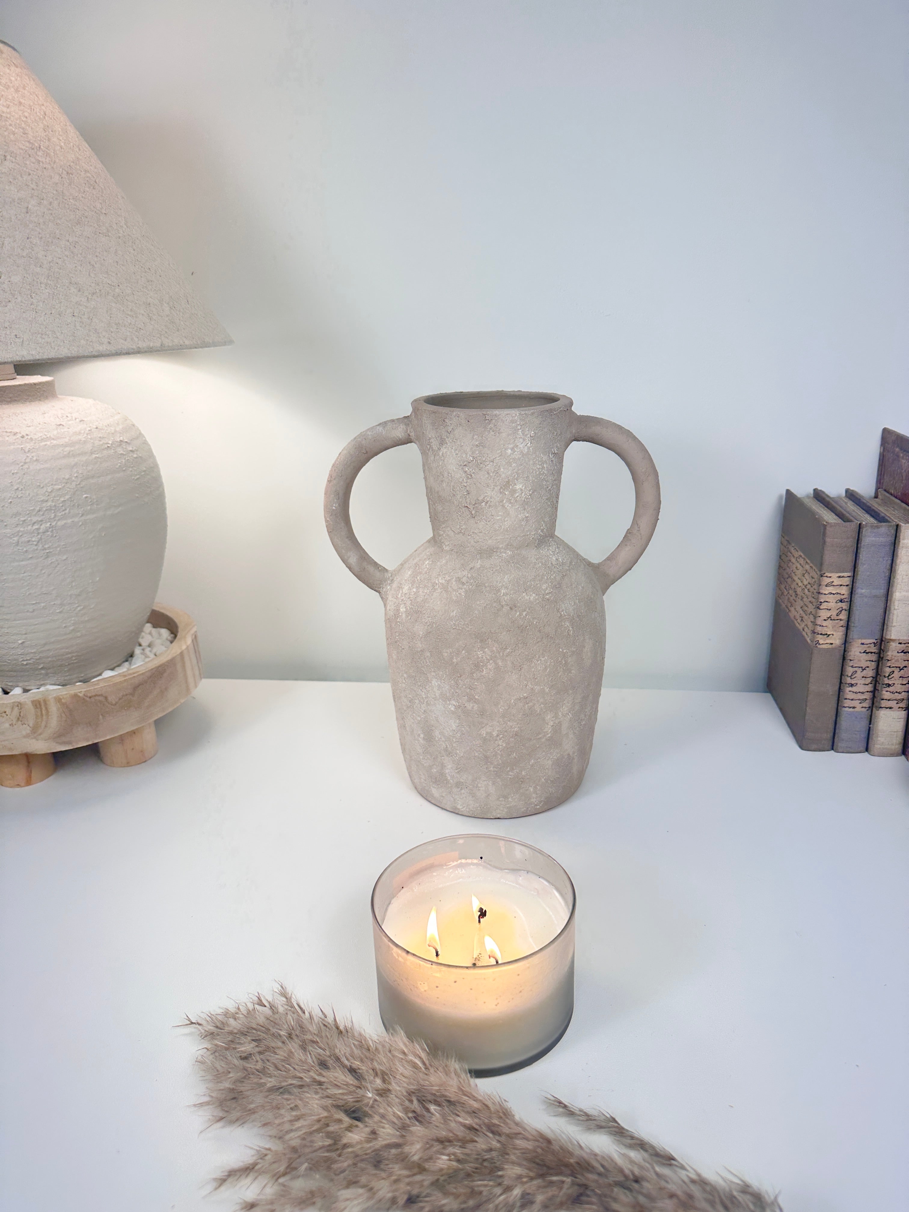 Roman Style Hand-Painted/Textured Ceramic Vase 13” tall - beige washed
