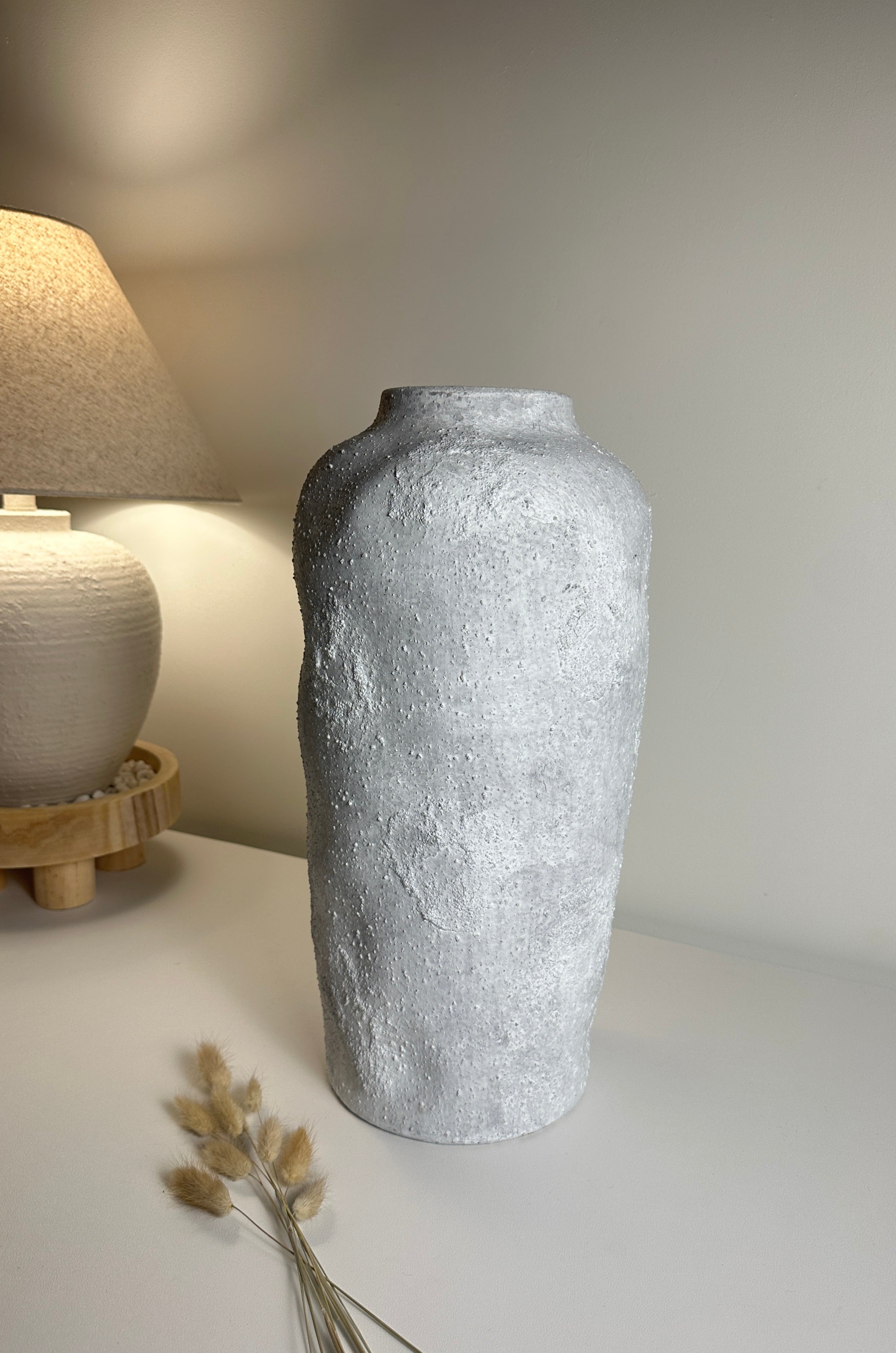 Minimalist Floor Vase or Table Vase Textured Ceramic White/Light Grey 17"Tall