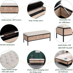 Wooden JOY Storage Bench Upholstered Benches 48'' Rectangular Ottoman - Beige