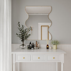 Wall Mirror 30x35 Inch Golden Rectangular Mirror with 2 Wavy Sides Metal Framed Mirror