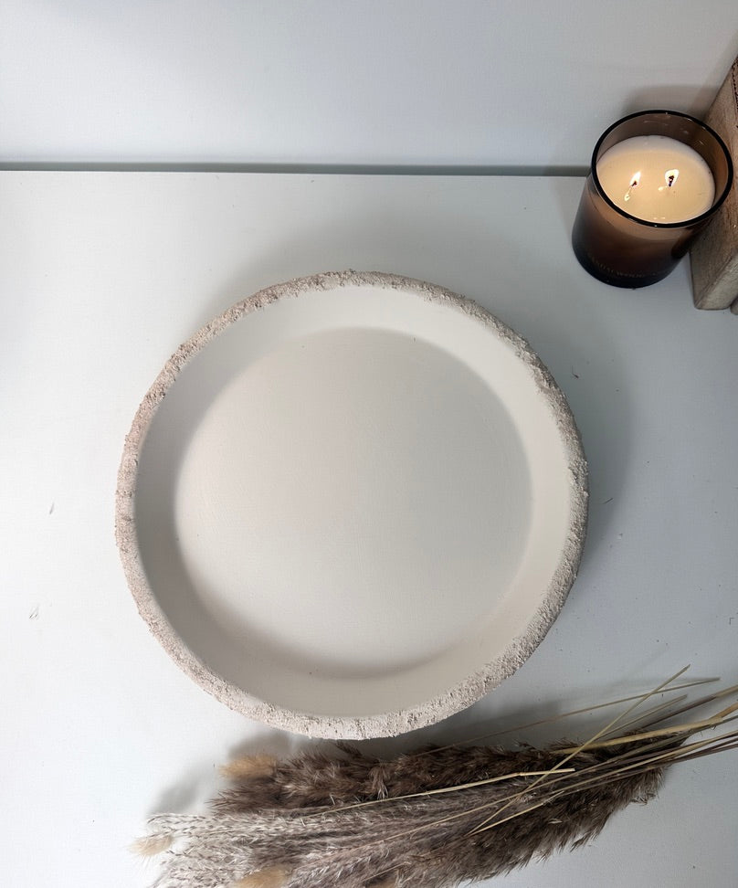 Saucer 14" Clay Ceramic Hand-painted Textured - Cream Sand Wash