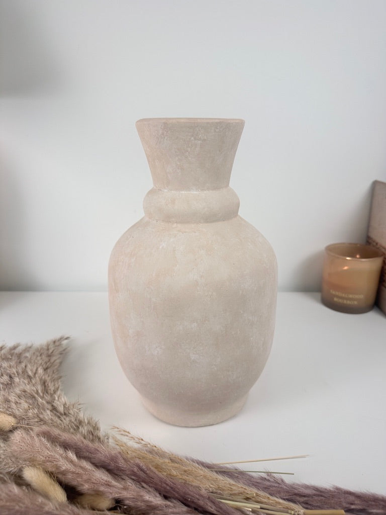 Roman Style Vase Hand-Painted 12" tall - Cream Sand washed