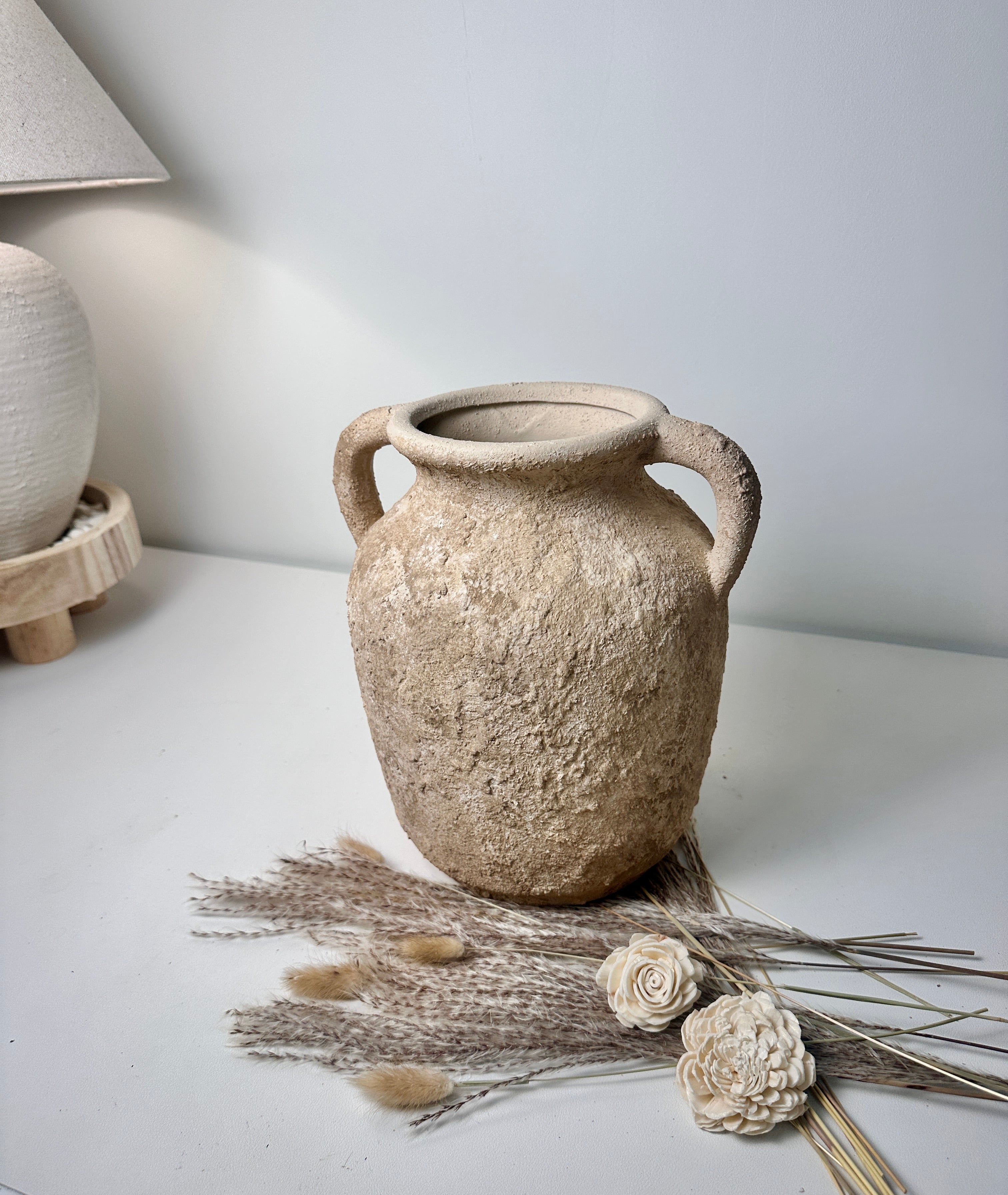 Rustic Minimalist Textured Hand-painted 10.5" tall - Light Beige wash