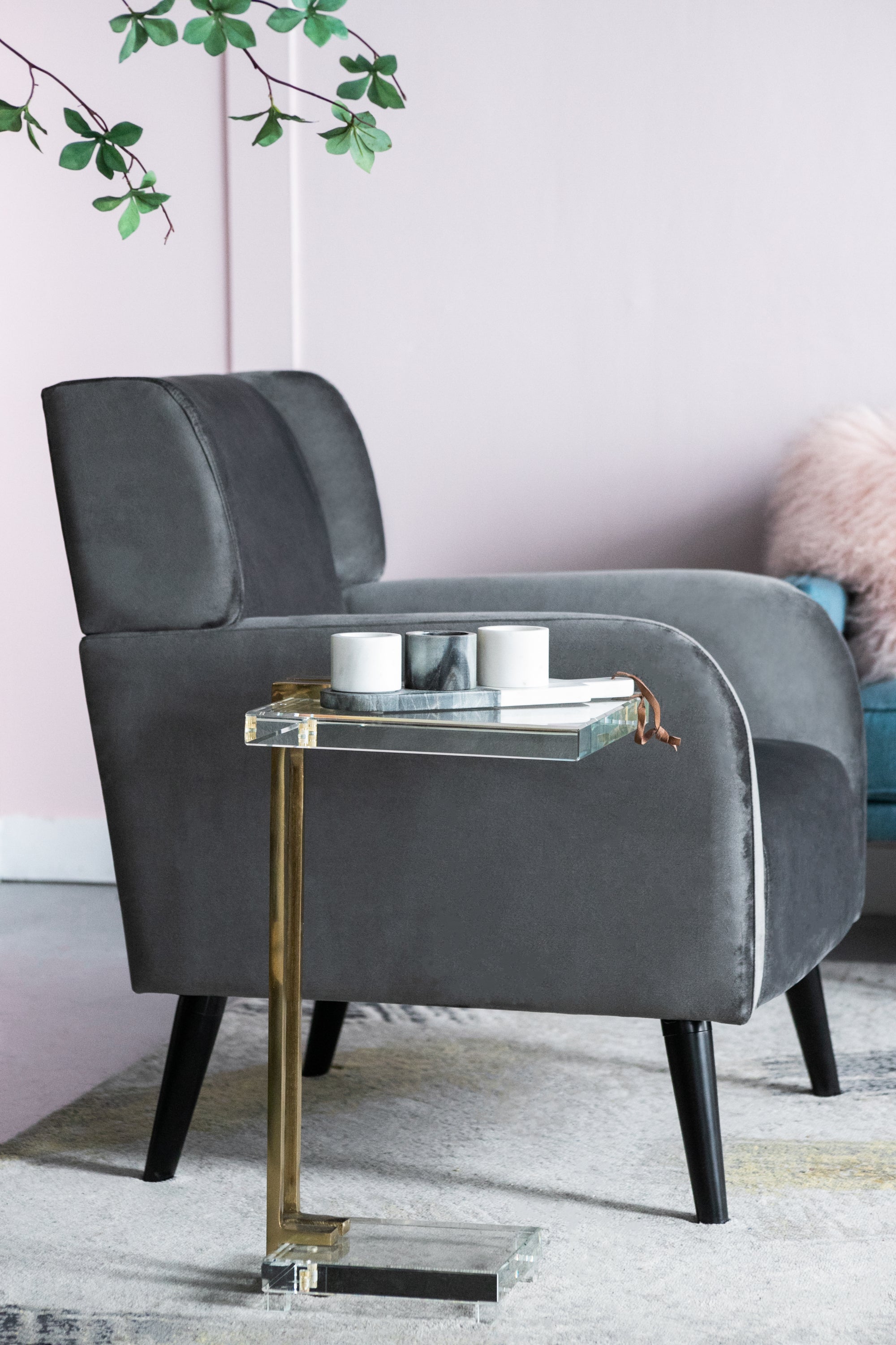 Crystal Side Table with Gold Metal Frame 22"