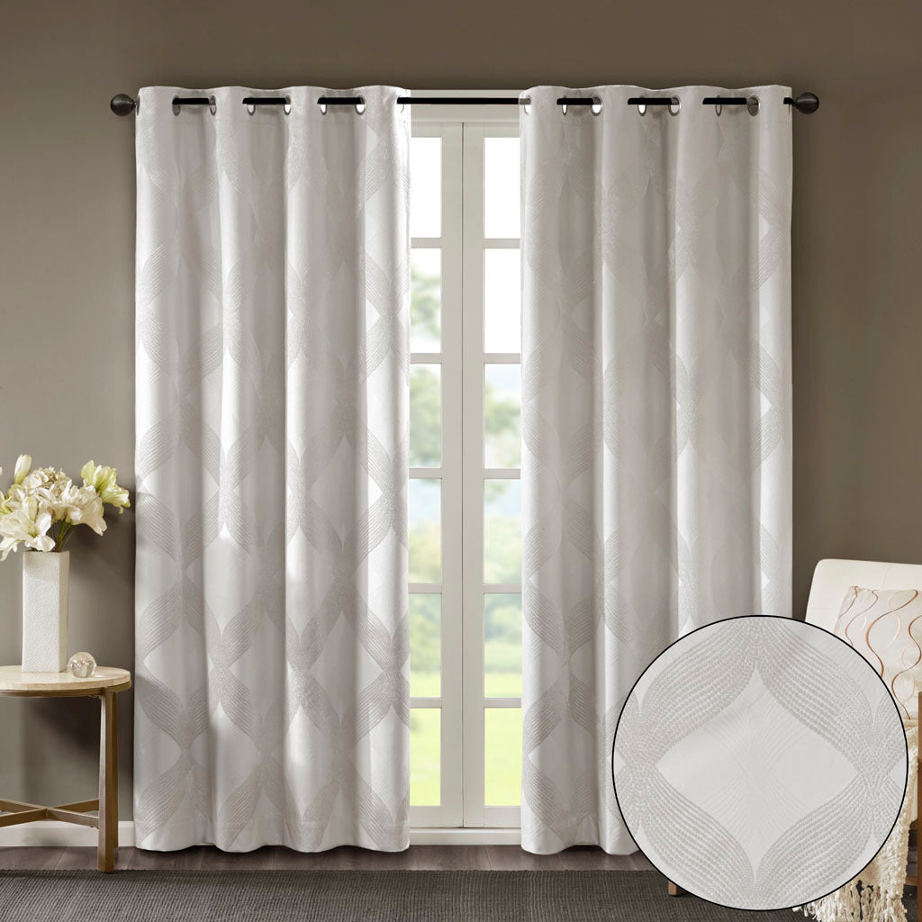 50x108" Ogee Knitted Jacquard Total Blackout Curtain Panel - Ivory (1 panel only)