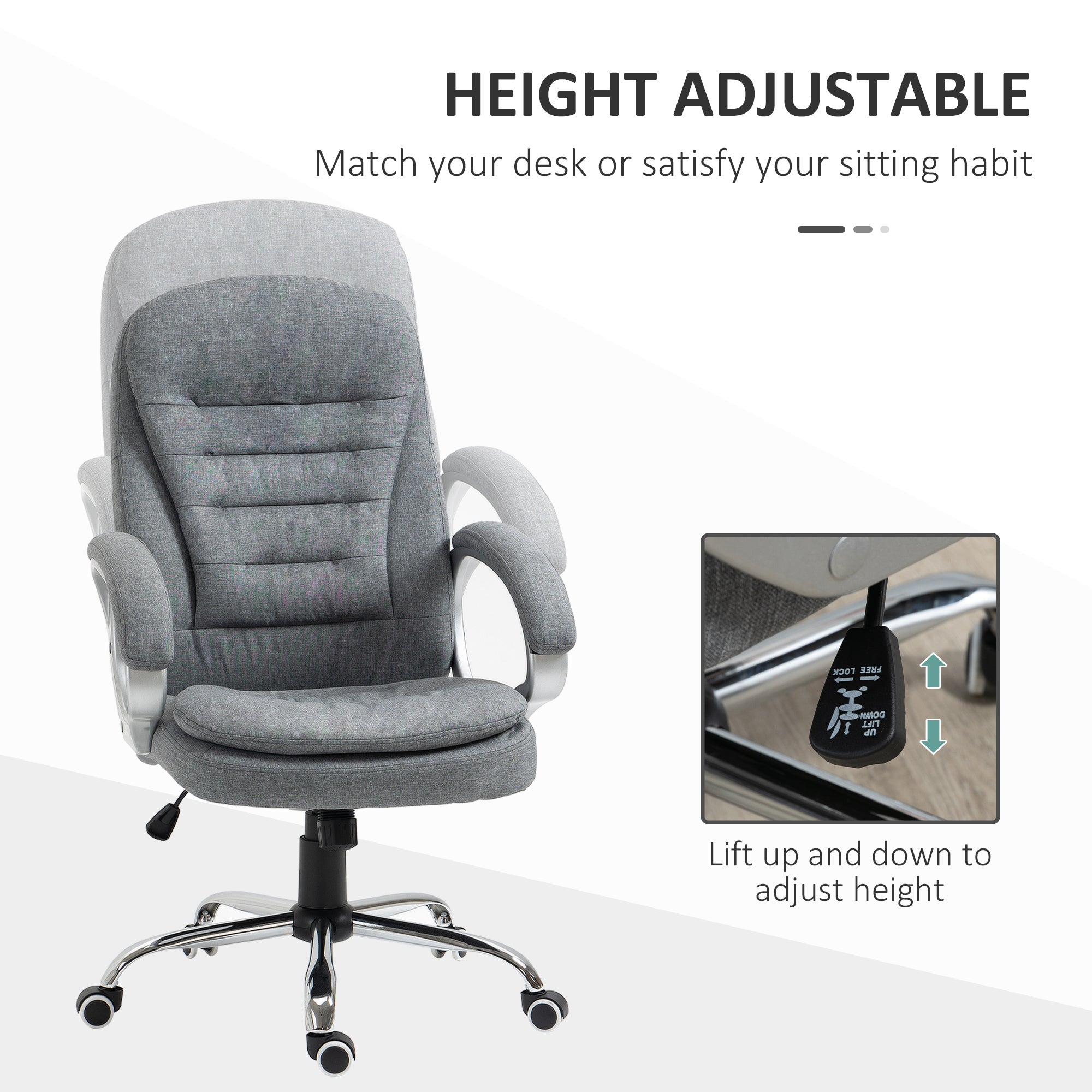 High Back Home Office Chair with Adjustable Height - Grey