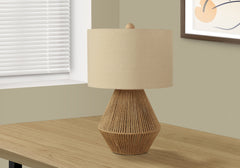 Boho Style Table Lamp 22"H, Brown Rope, Beige Shade
