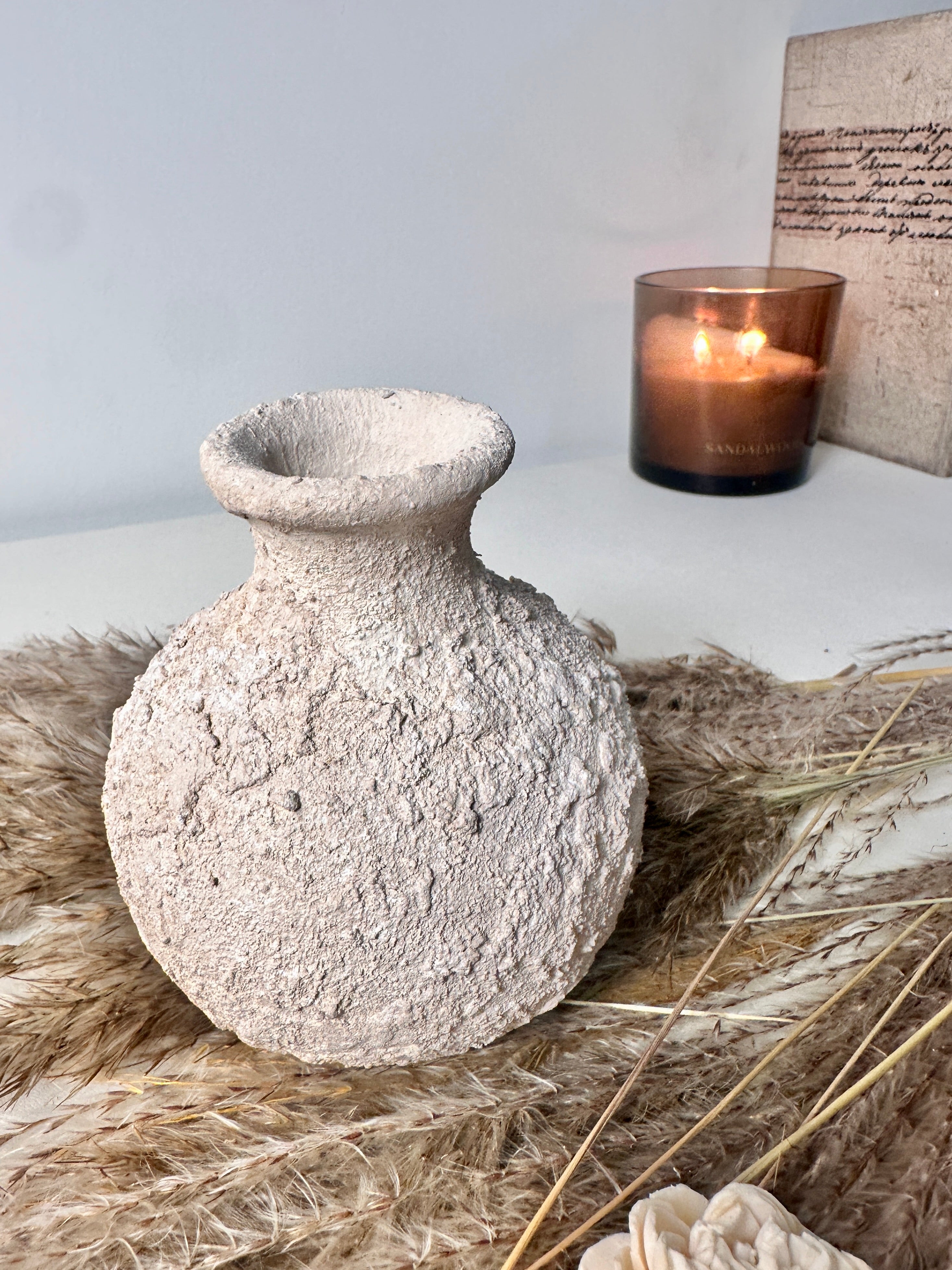 Minimalist rustic hand-painted textured small bud vase 8“ tall- Cream Sand wash