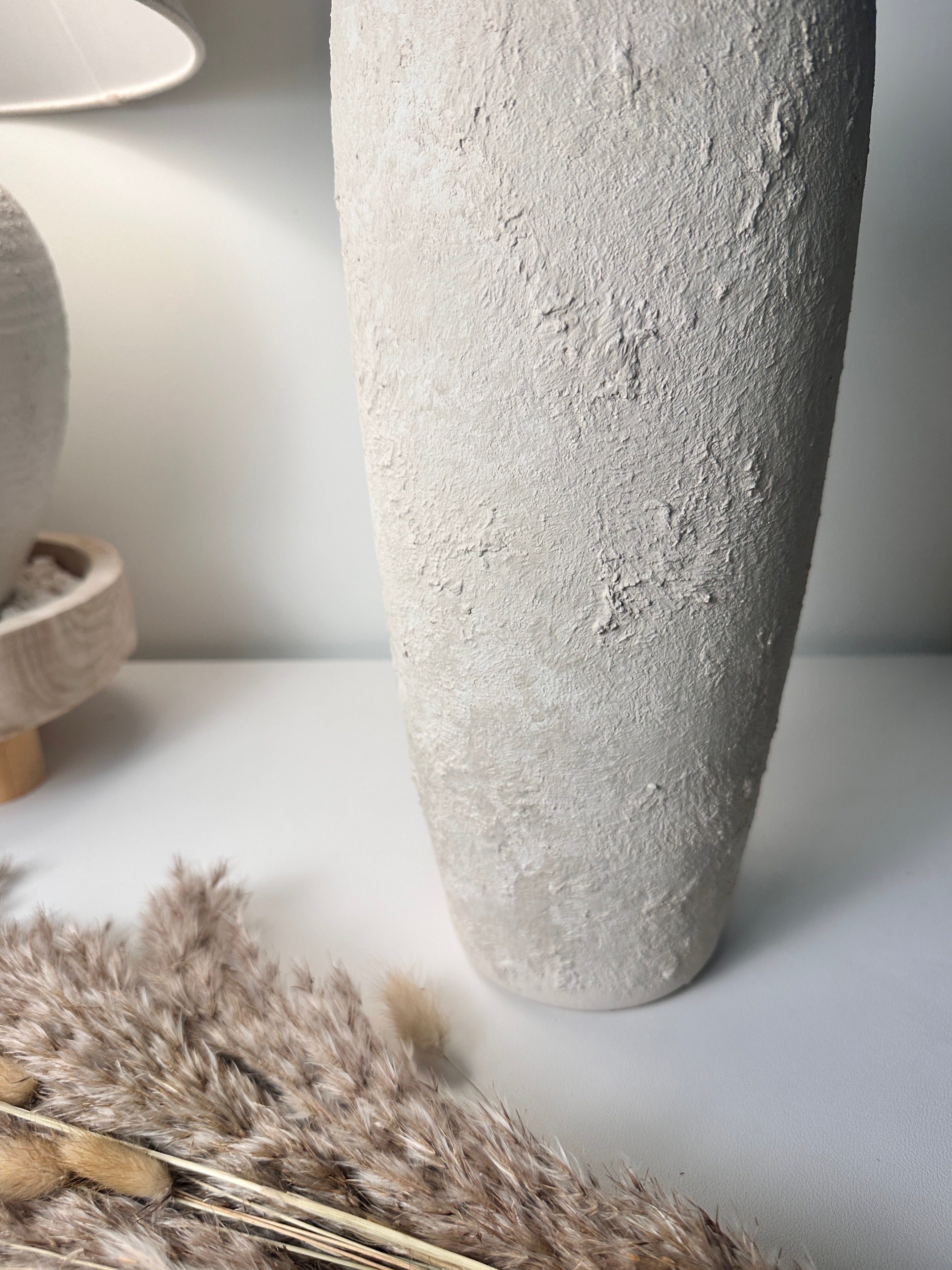 Minimalist Textured Hand-painted Ceramic Vase 14.5" tall - Off White washed