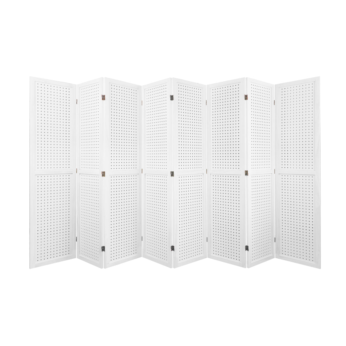 8 Panel Room Divider, 5.6Ft Pegboard Display Wooden Room Divider - Elegant White