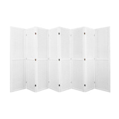 8 Panel Room Divider, 5.6Ft Pegboard Display Wooden Room Divider - Elegant White