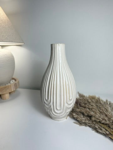 Contemporary Ceramic Ribbed Arc Vase 14"- White
