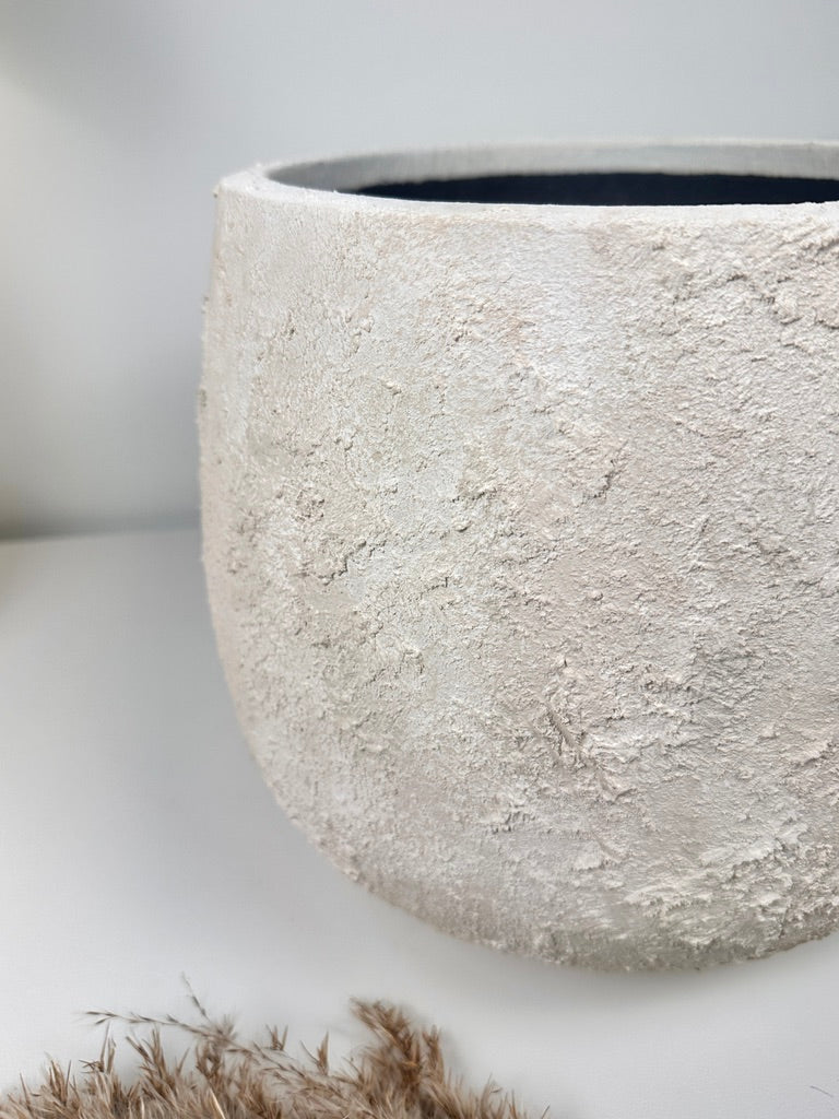 Minimalist Textured Hand-painted Ceramic Planter 10.5" tall - off white washed