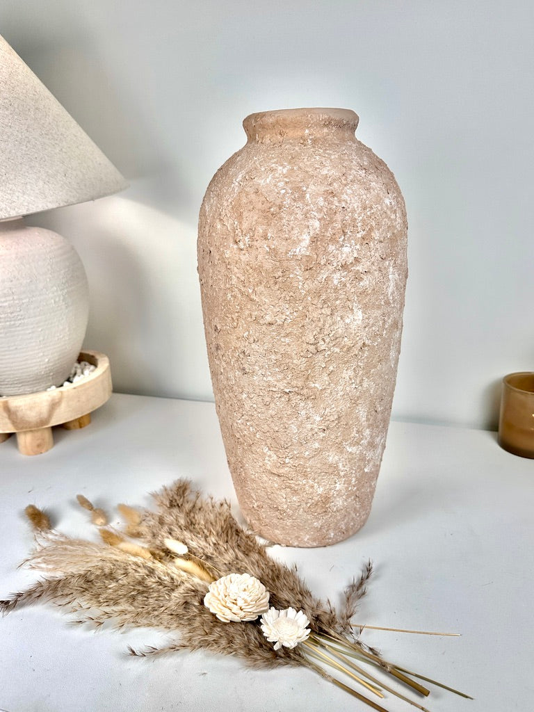 Minimalist Vase 18" tall Textured Hand-painted Ceramic  - Tan wash