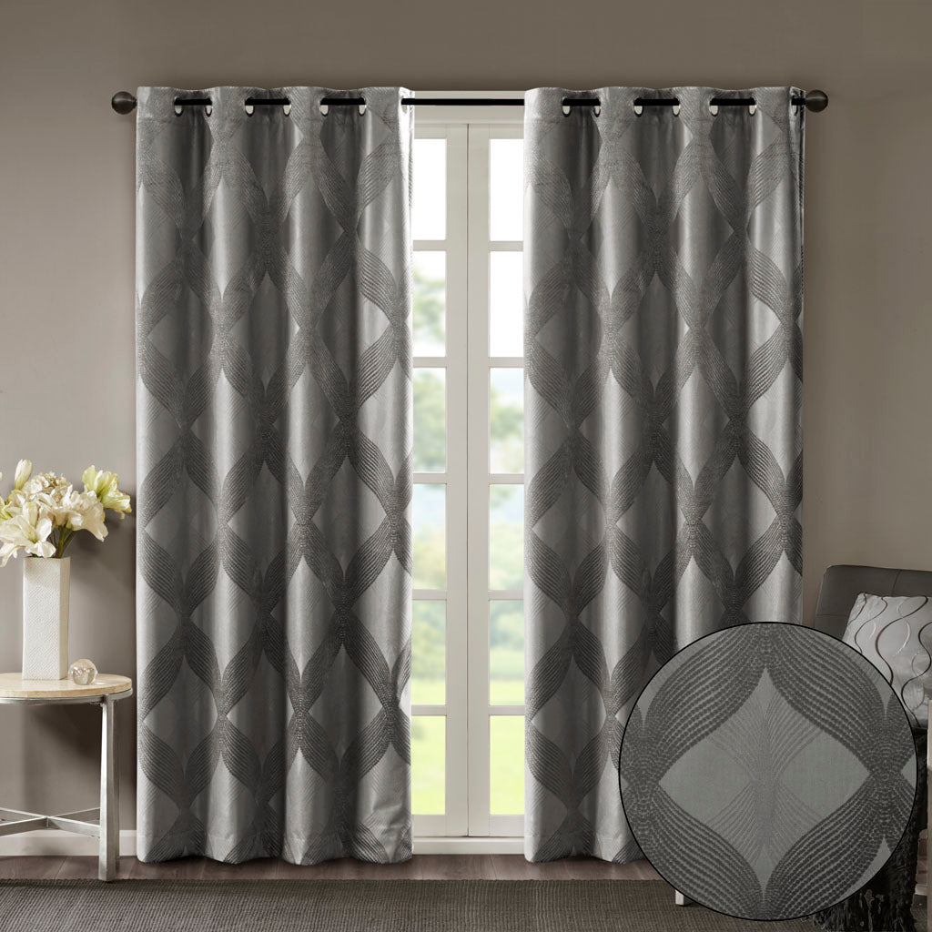 50x95" Ogee Knitted Jacquard Total Blackout Curtain Panel - Charcoal (1 panel only)