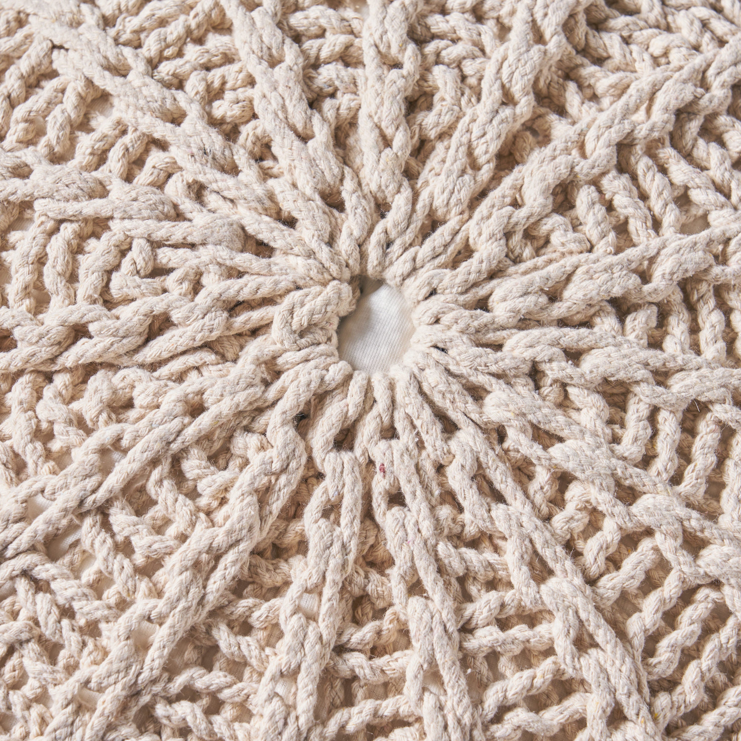 Bordeaux  Knitted Cotton Round Pouf, Beige