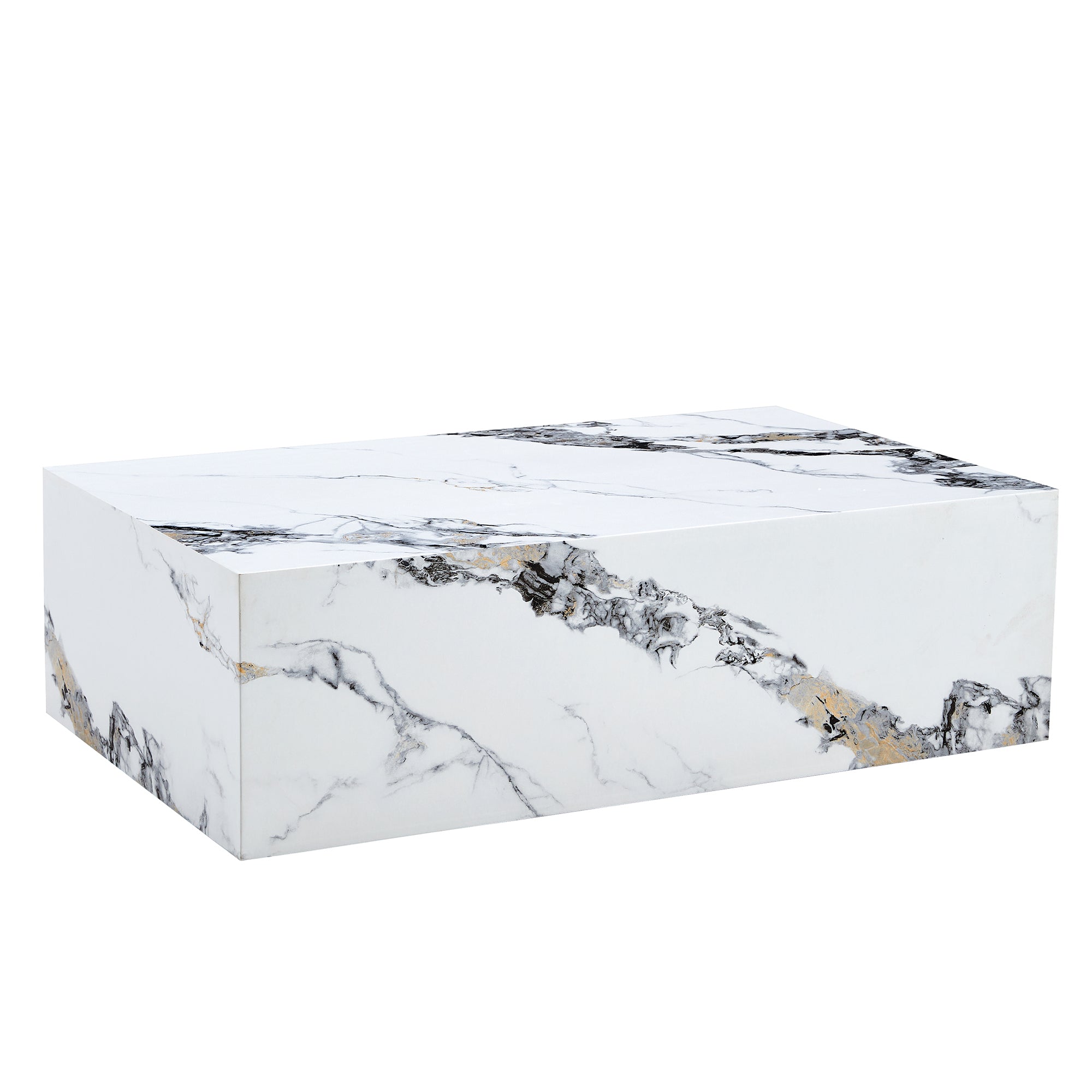 Modern Coffee Table with Marble Pattern - White