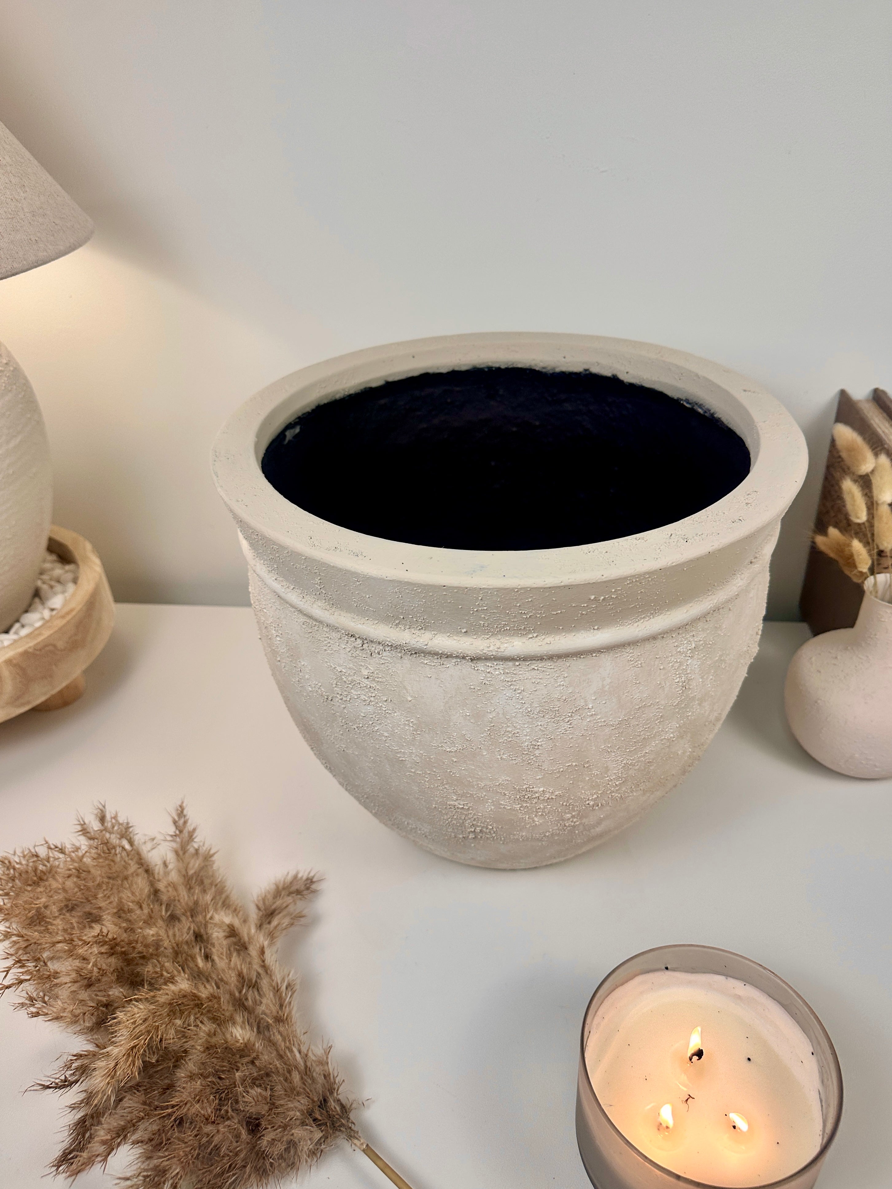 Luxury Planter Minimalist Style Hand painted Beige Washed 11” tall (dia 10.5")