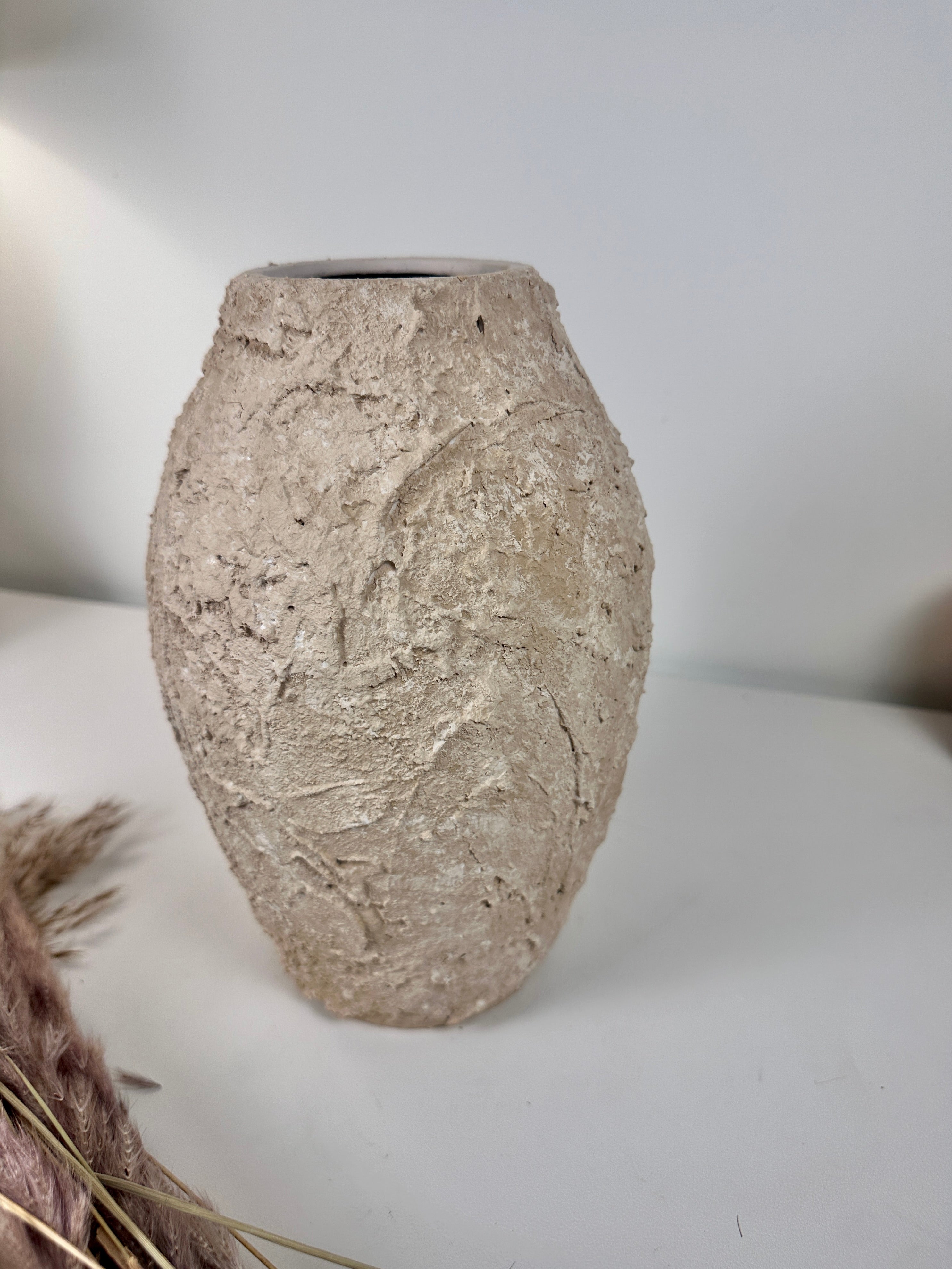 Rustic Minimalist Textured Hand-painted 10.5" tall - Beige Tan washed