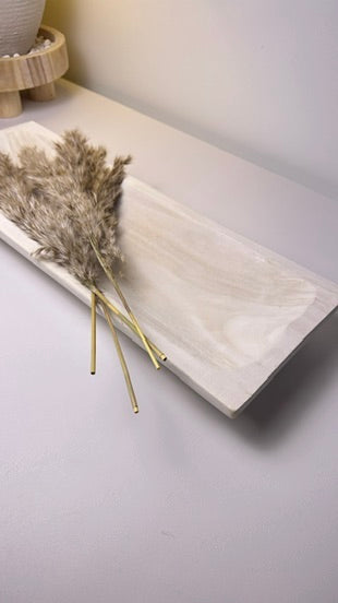 Paulownia Wood Boho Tray 20" long - Ivory Sand Whitewashed