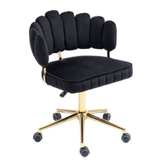 Modern Velvet Home Office Desk Chair with Adjustable Height and Swivel Wheels, Black Velvet