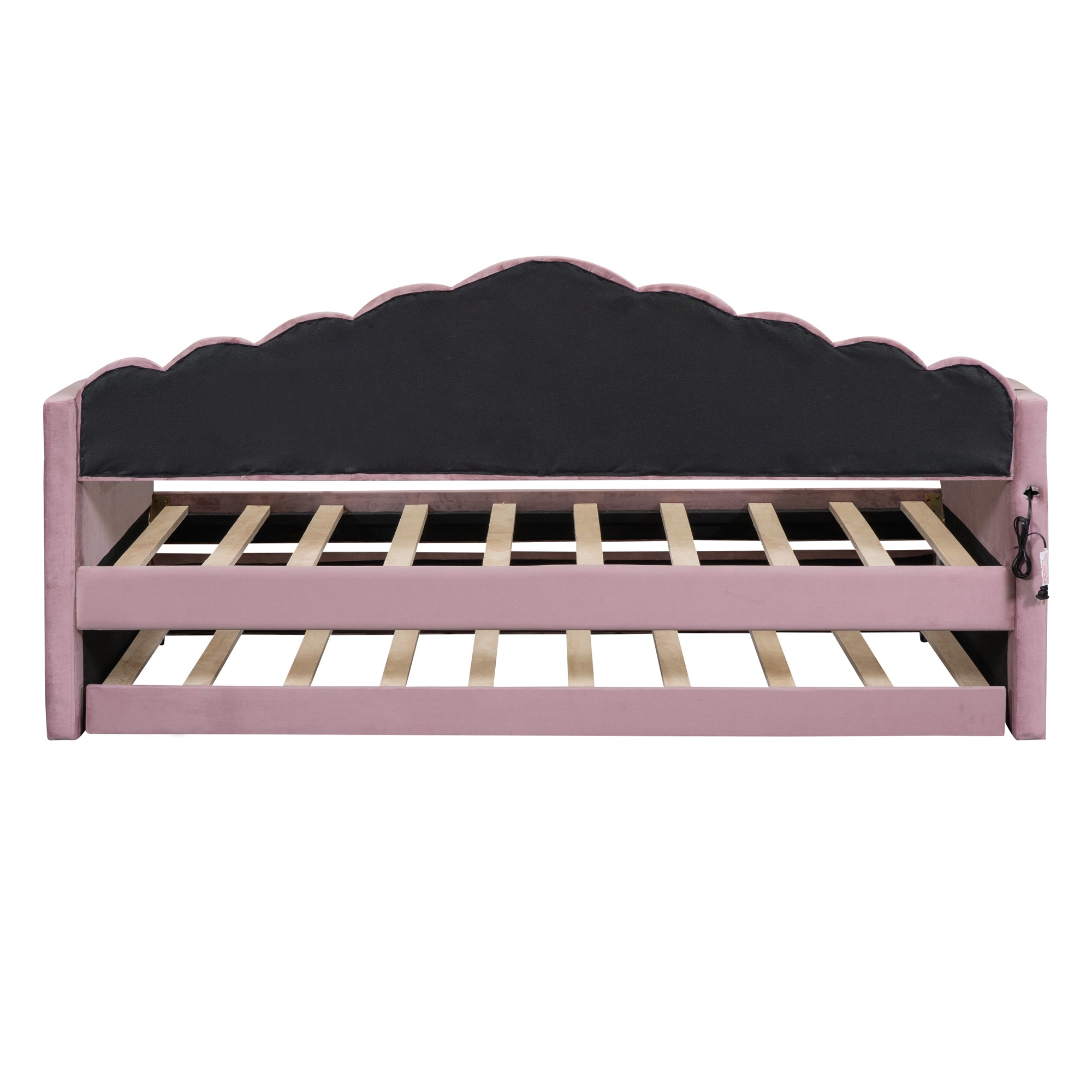 Twin size Upholstered Daybed with Trundle ,Velvet Sofabed with USB Charging Ports, No Box-spring Needed - Pink