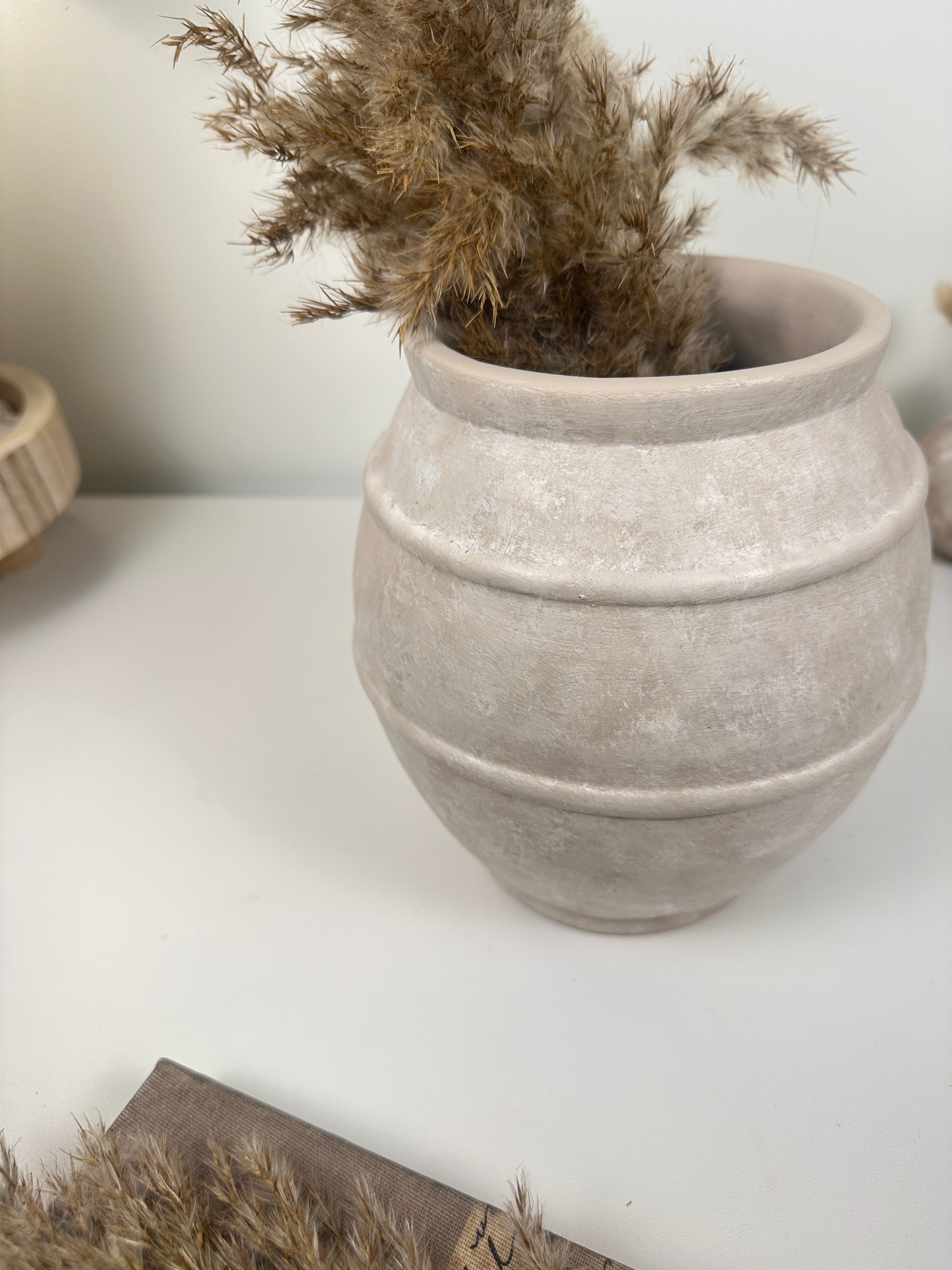 Handmade Painted Beige Washed Decorative Vase Planter 12’’