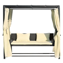 Outdoor Swing Bed for 2-3 People, Adjustable Curtains - Beige